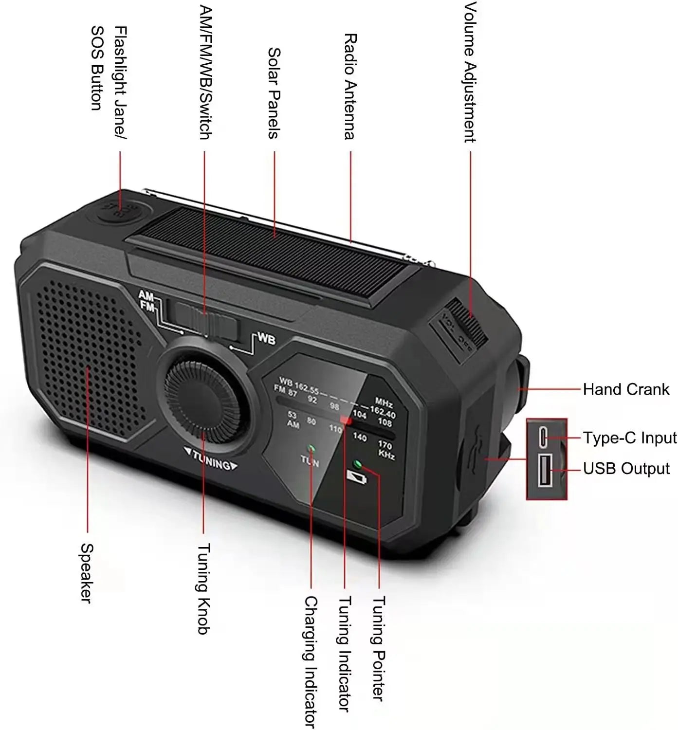Emergency Solar Hand Crank Radio AM FM Power Bank USB Phone Charger